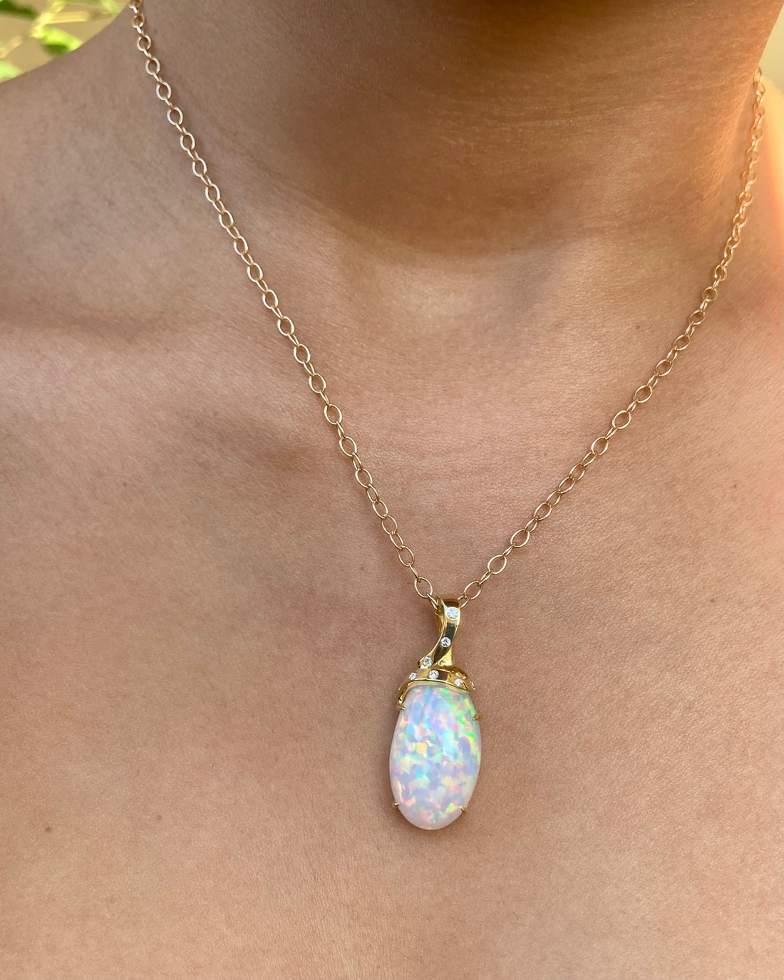 Ribbon - 18k Top Grade Opal and Diamond Pendant