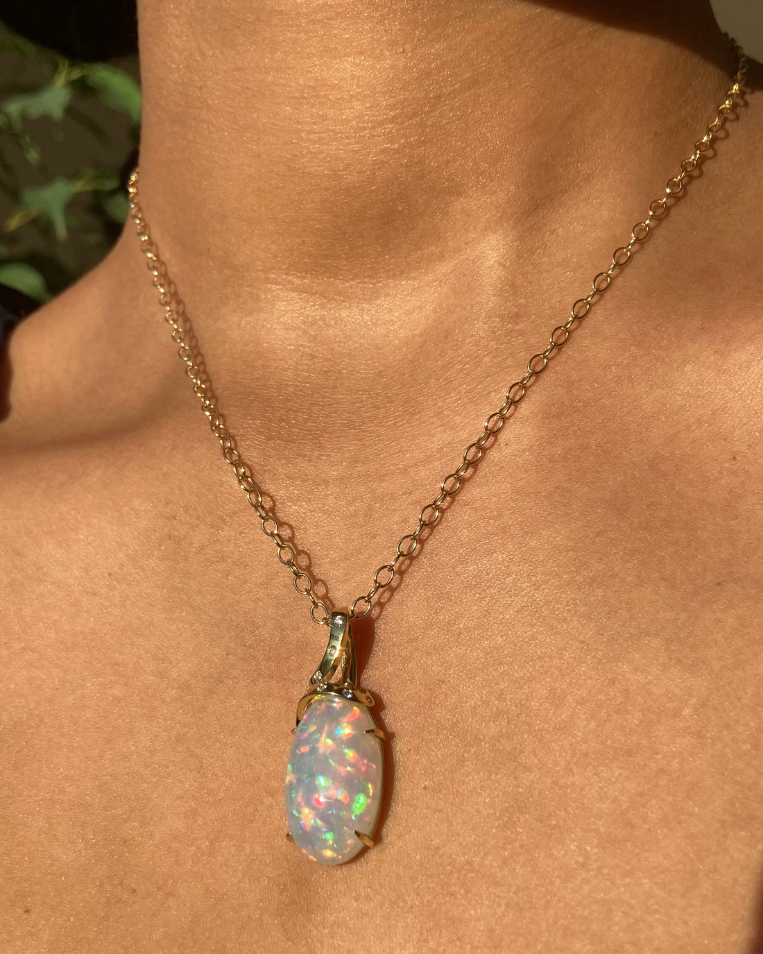 Ribbon - 18k Top Grade Opal and Diamond Pendant