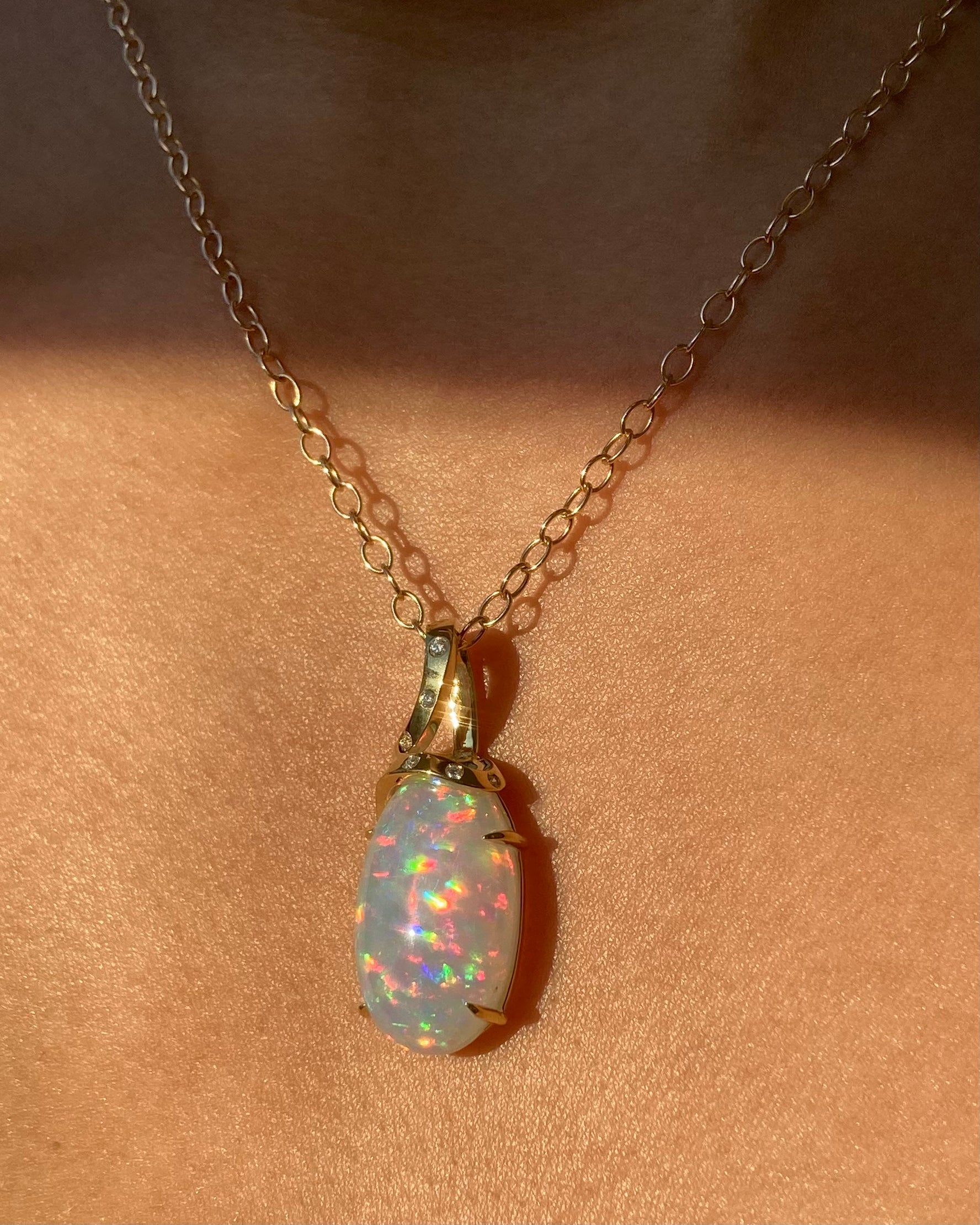 Ribbon - 18k Top Grade Opal and Diamond Pendant