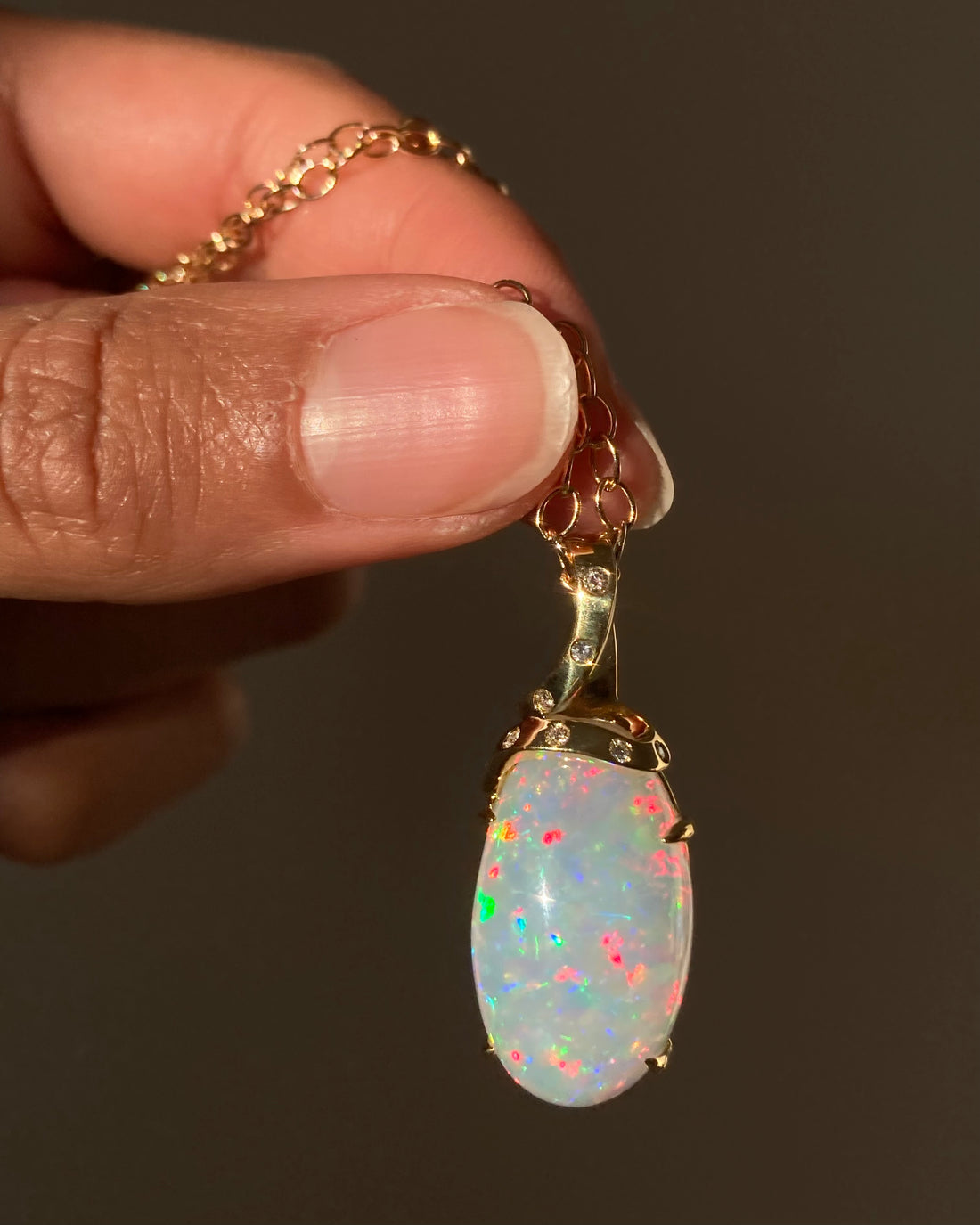 Ribbon - 18k Top Grade Opal and Diamond Pendant
