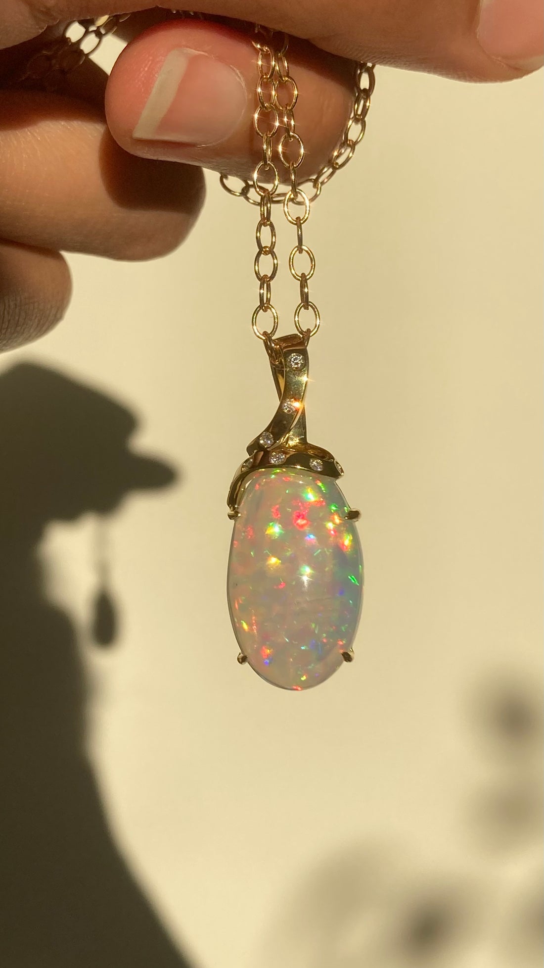 Ribbon - 18k Top Grade Opal and Diamond Pendant
