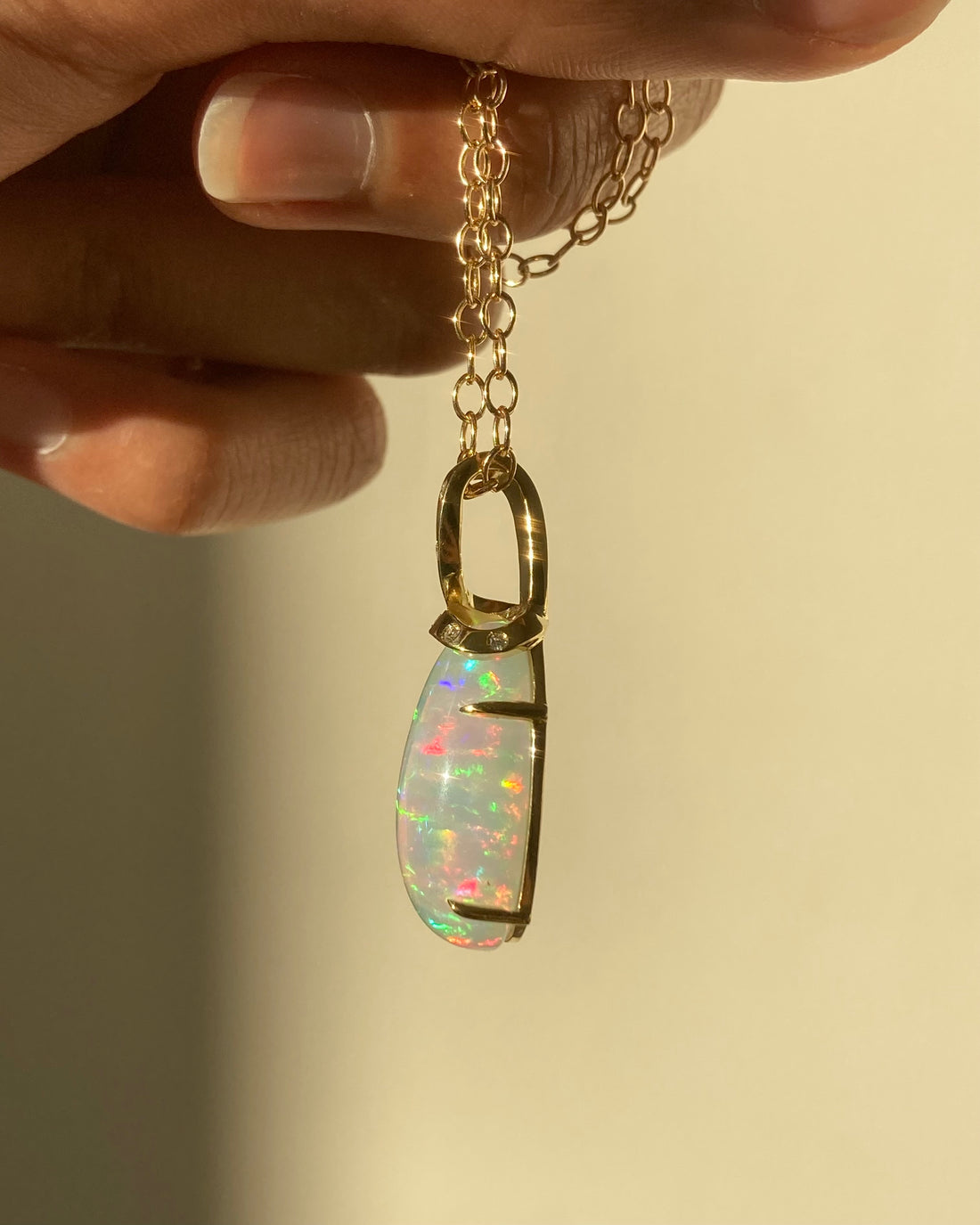 Ribbon - 18k Top Grade Opal and Diamond Pendant