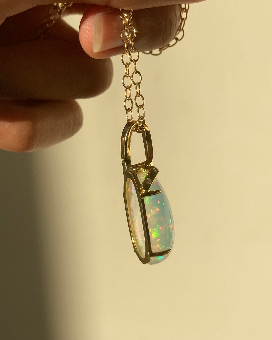 Ribbon - 18k Top Grade Opal and Diamond Pendant