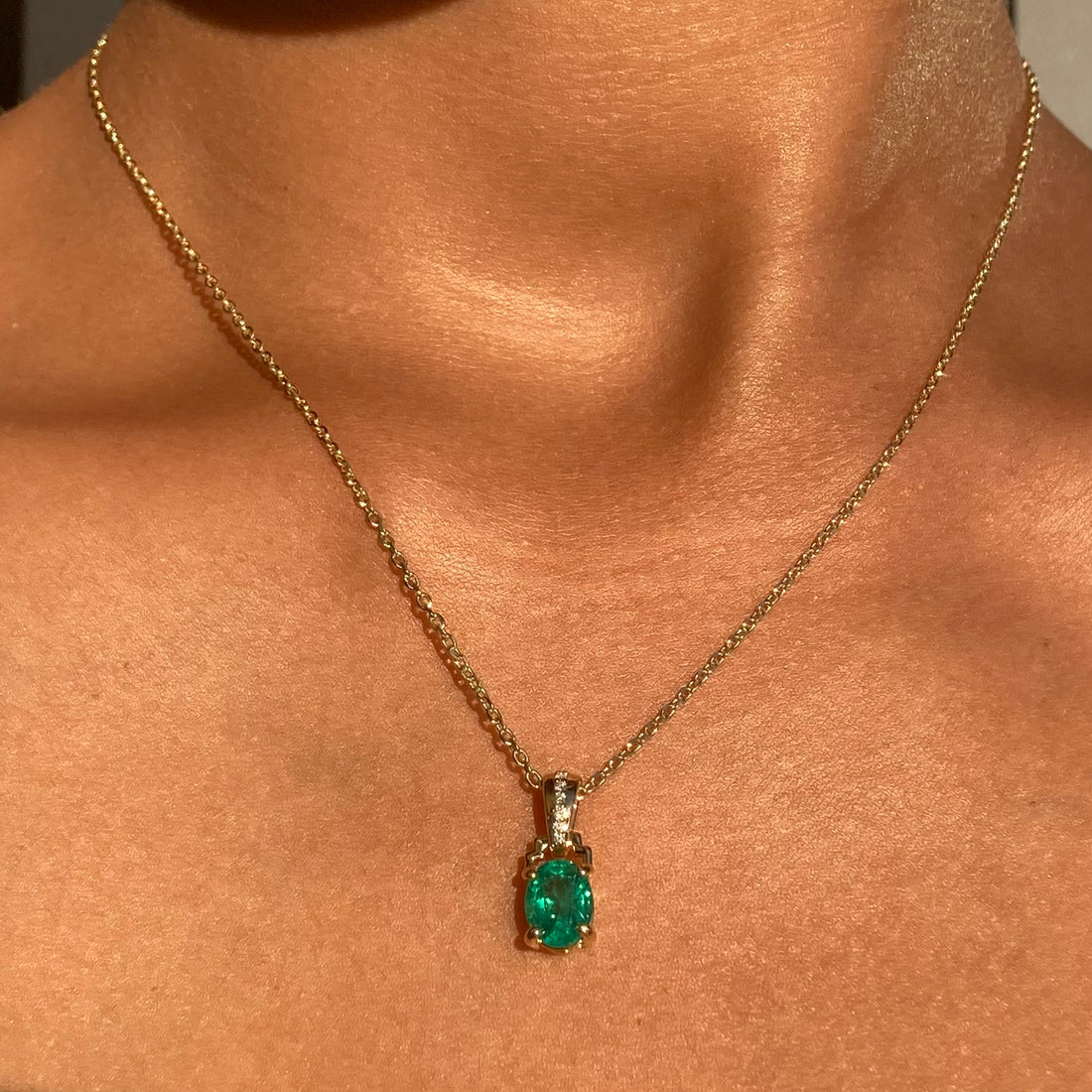 14k No Oil Zambian Emerald and Diamond Pendant