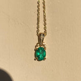 14k No Oil Zambian Emerald and Diamond Pendant