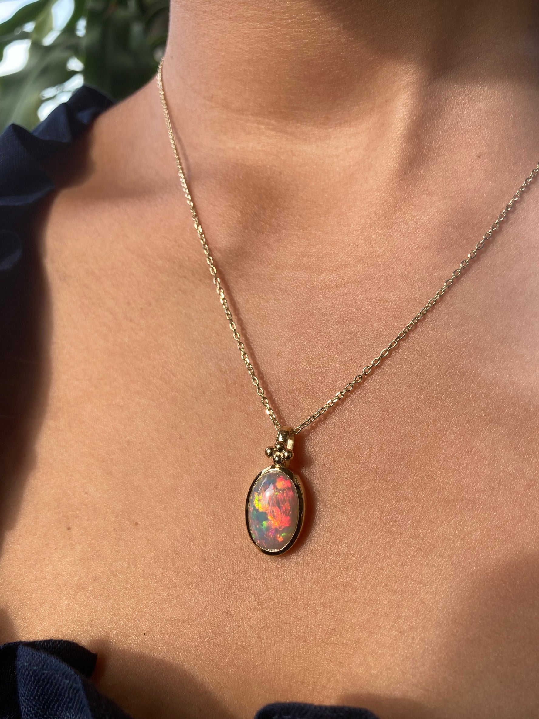 14k Opal Pendant with Gold Granules