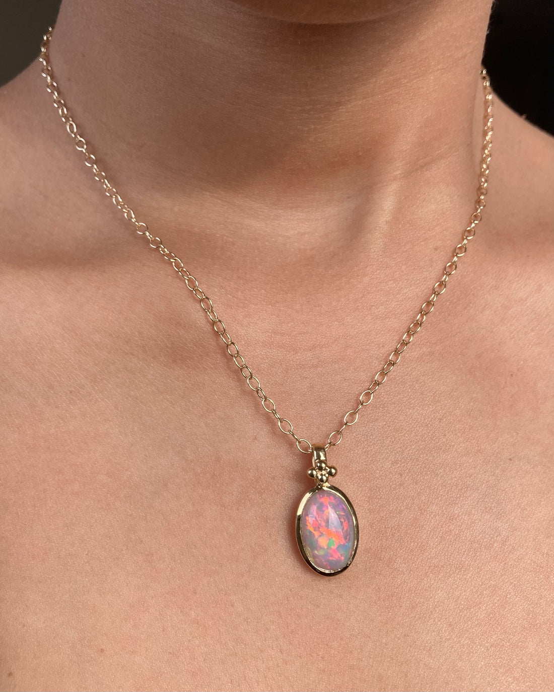 14k Opal Pendant with Gold Granules