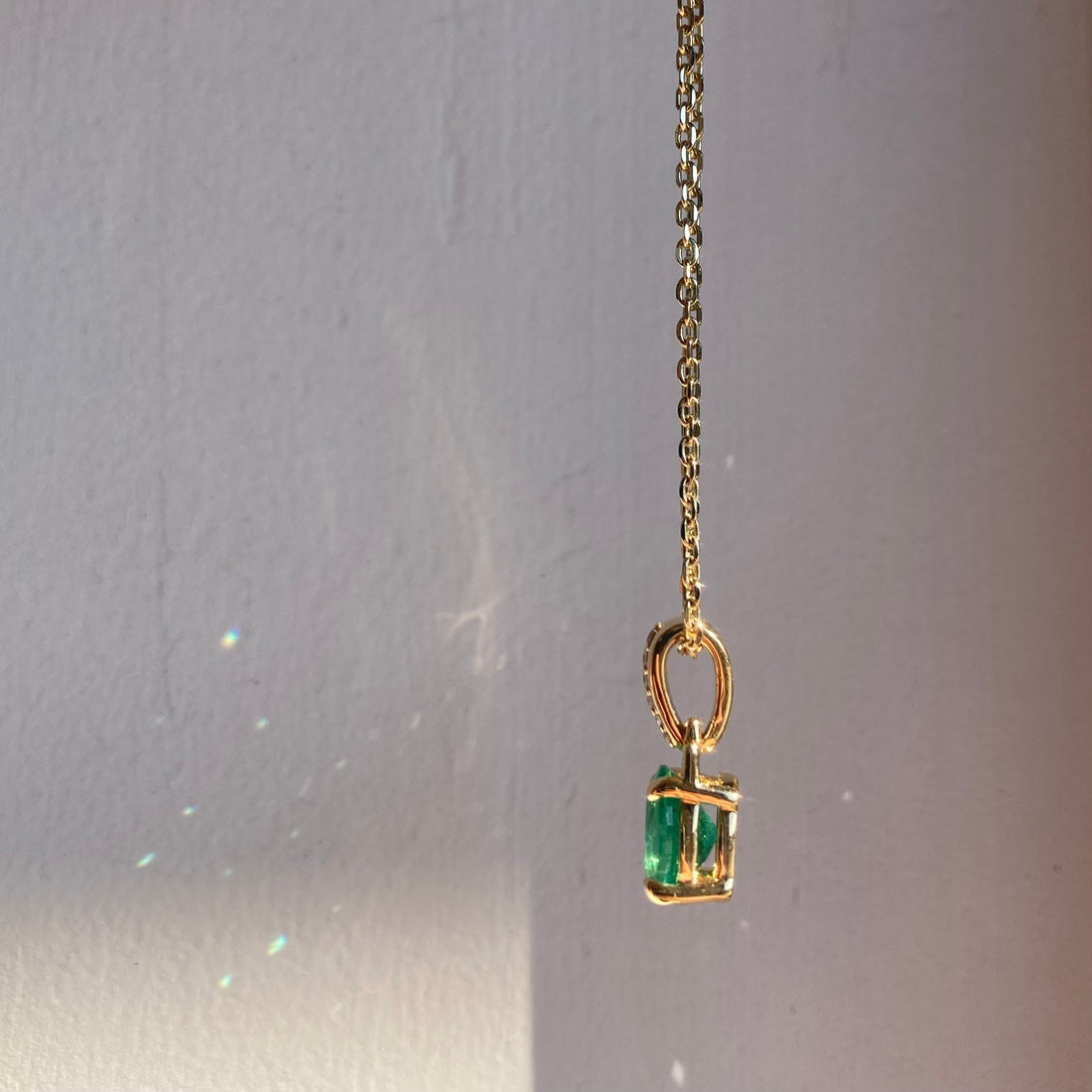 14k No Oil Zambian Emerald and Diamond Pendant