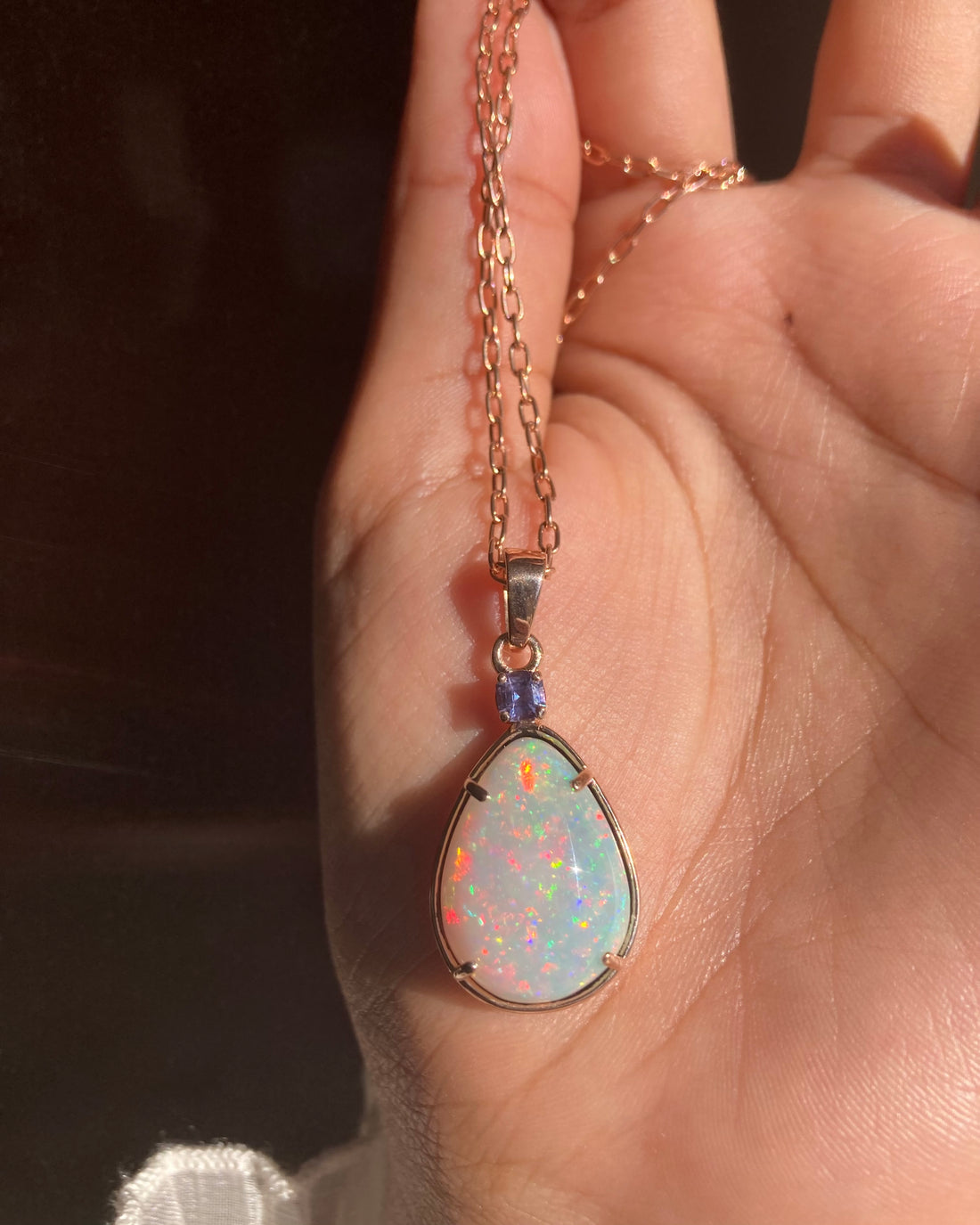 Nova - 14k Rose Gold Opal and Sapphire Pendant