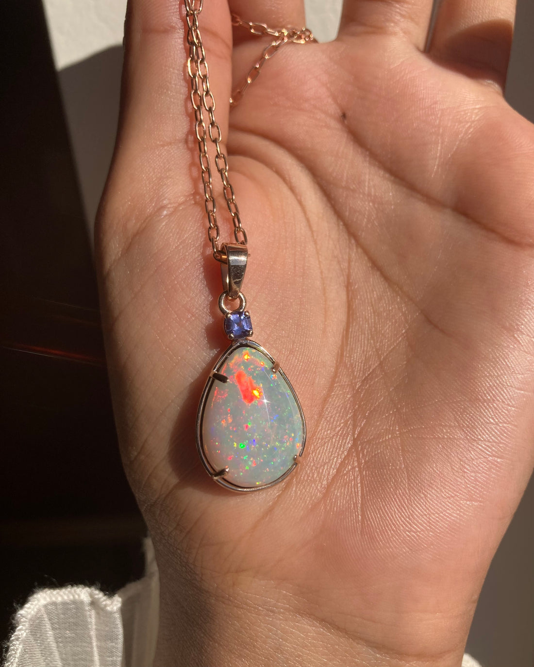 Nova - 14k Rose Gold Opal and Sapphire Pendant