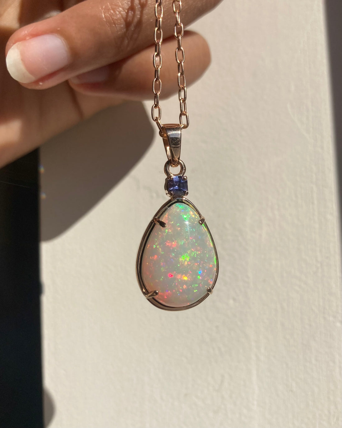 Nova - 14k Rose Gold Opal and Sapphire Pendant
