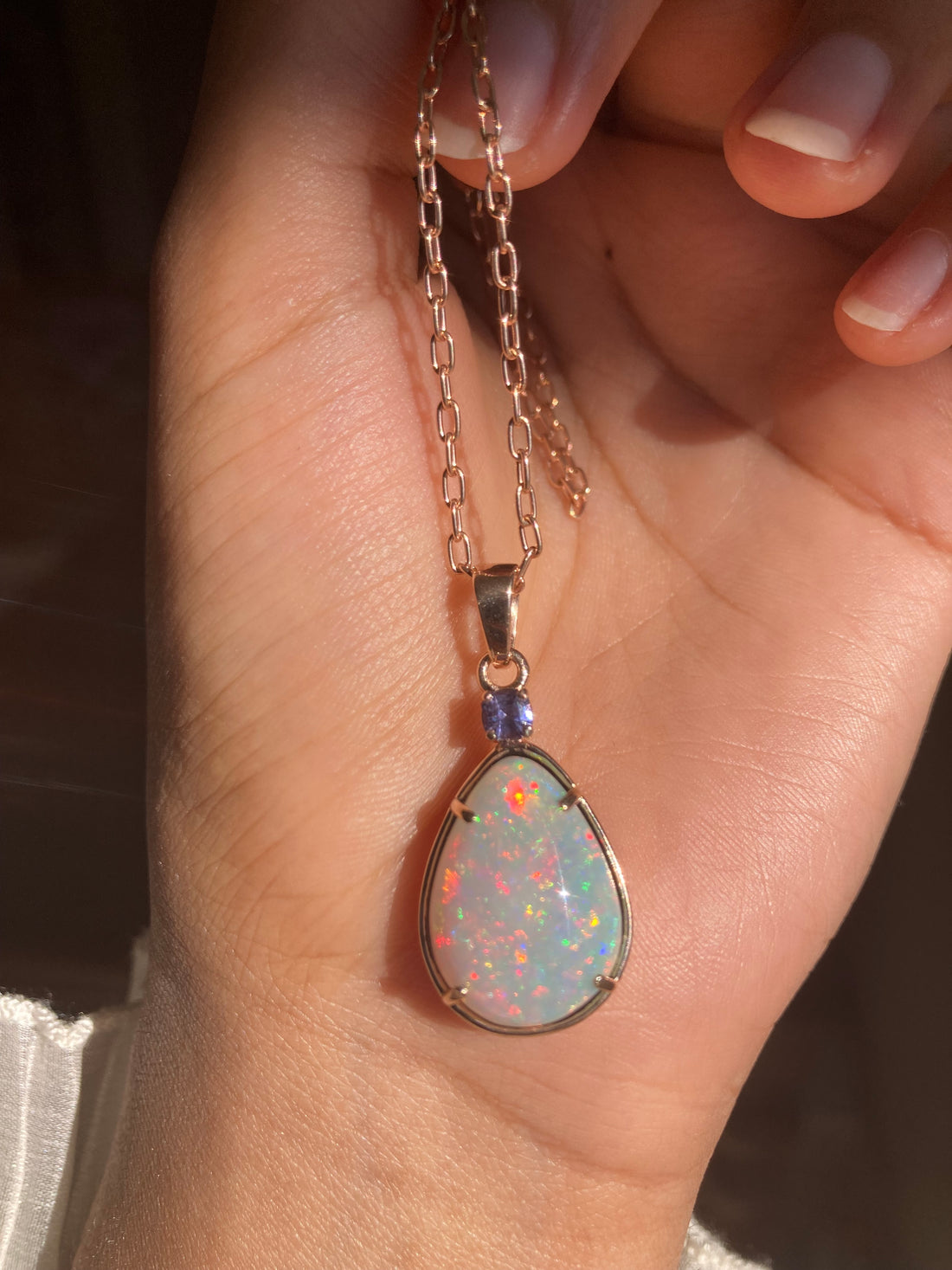 Nova - 14k Rose Gold Opal and Sapphire Pendant