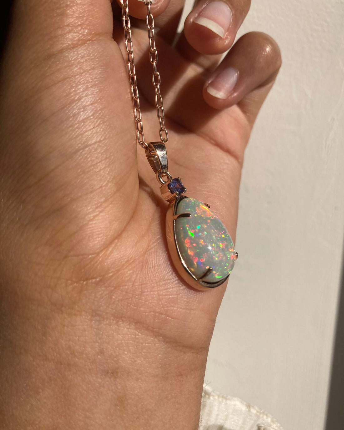 Nova - 14k Rose Gold Opal and Sapphire Pendant