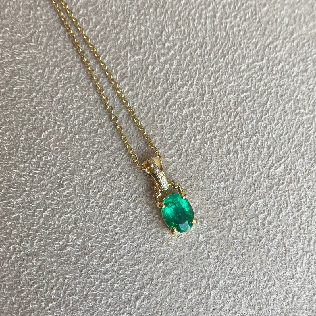 14k No Oil Zambian Emerald and Diamond Pendant