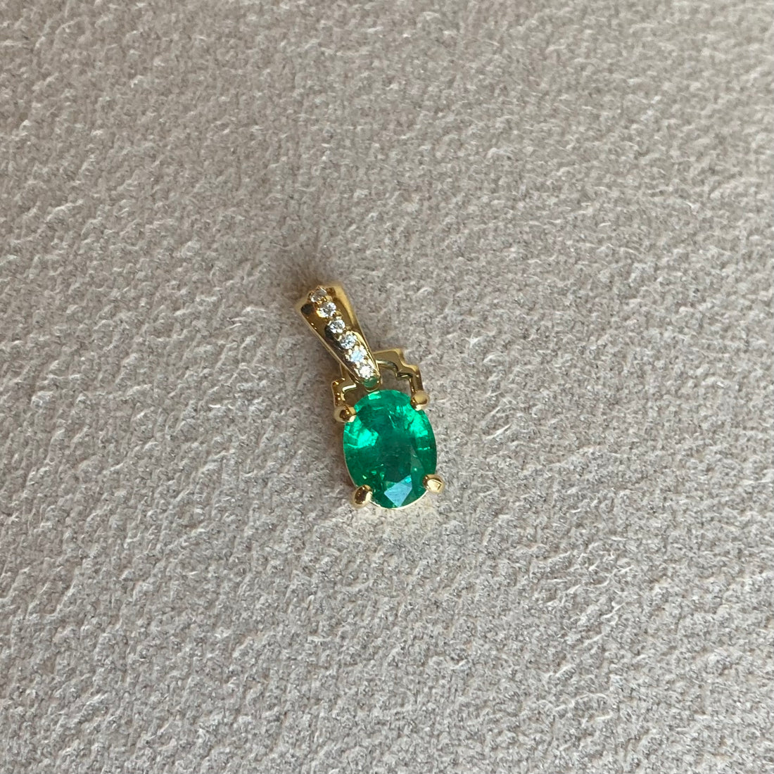 14k No Oil Zambian Emerald and Diamond Pendant