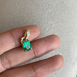 14k No Oil Zambian Emerald and Diamond Pendant