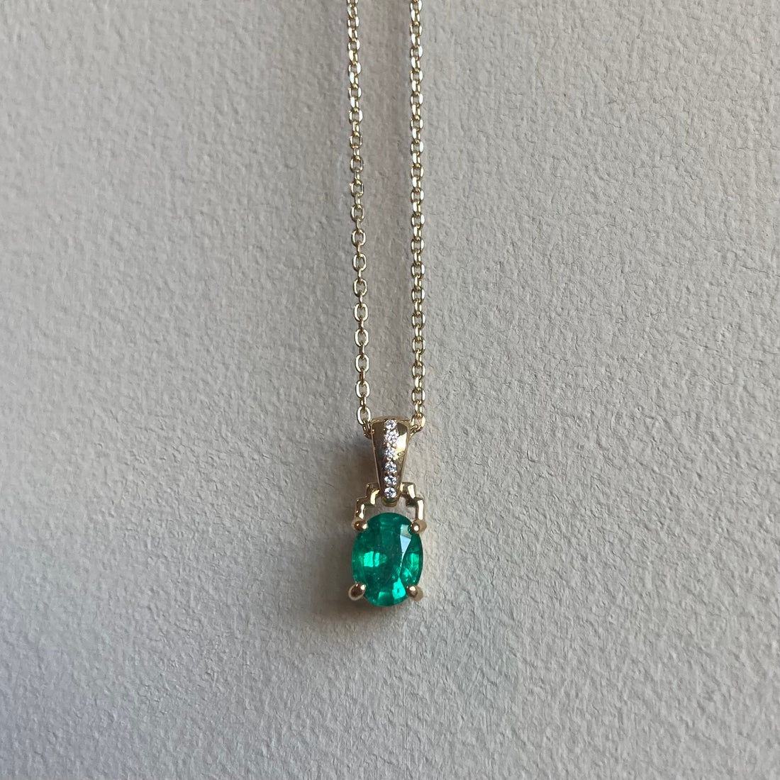 14k No Oil Zambian Emerald and Diamond Pendant