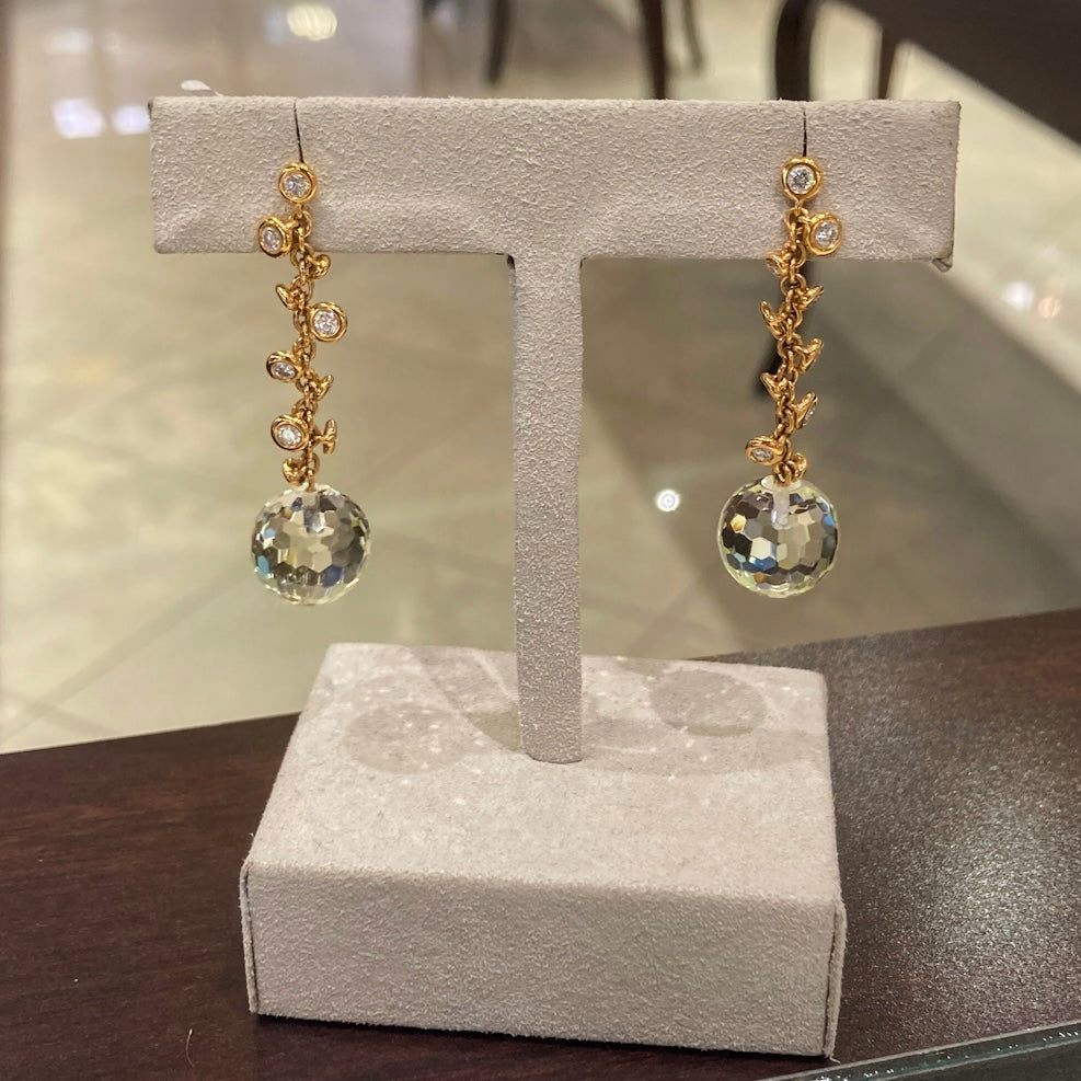 18k Prasiolite and Diamond Earrings