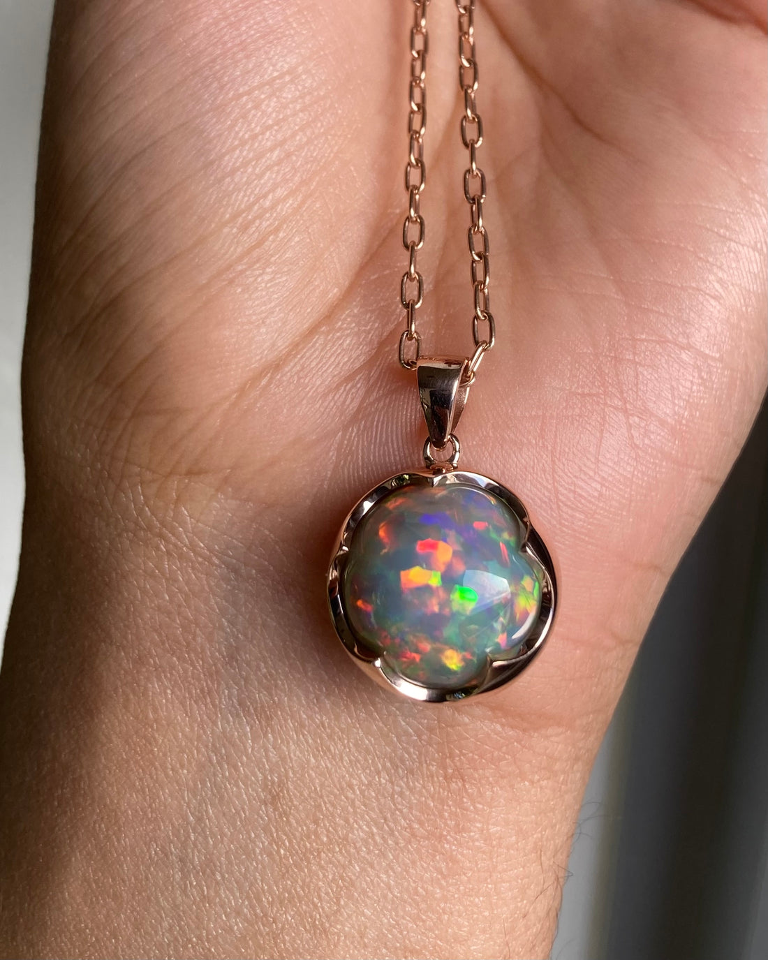 Rosebud 18k Rose Gold Opal Pendant - Main Image
