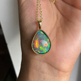 Ember - 14k Gold Opal Pendant with Milgrain