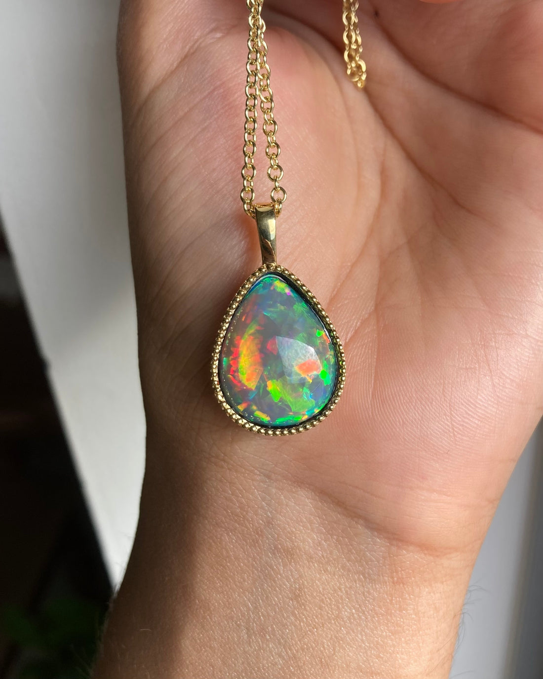 Ember - 14k Gold Opal Pendant with Milgrain