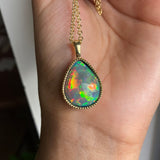 Ember - 14k Gold Opal Pendant with Milgrain