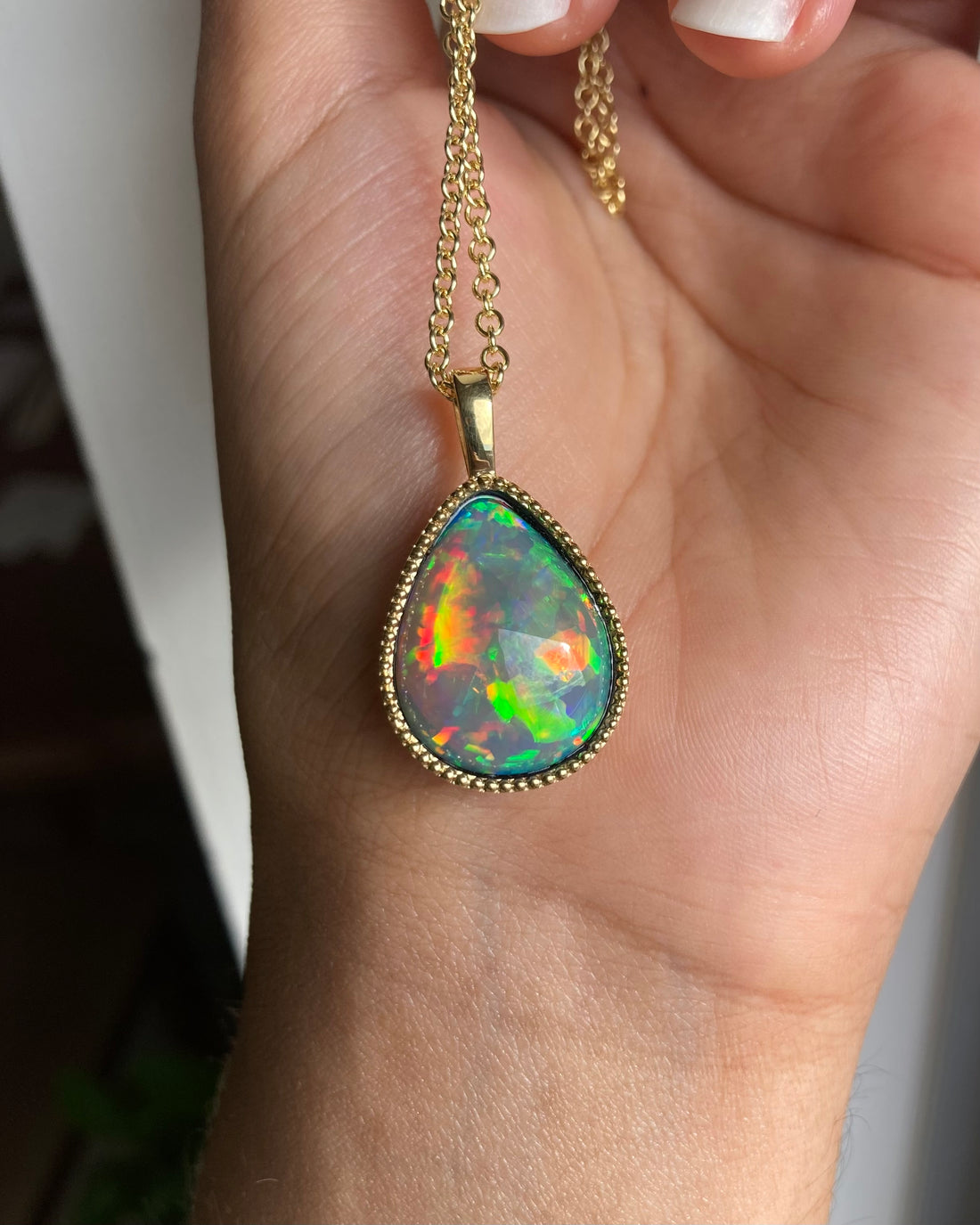 Ember - 14k Gold Opal Pendant with Milgrain