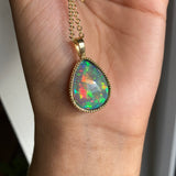 Ember - 14k Gold Opal Pendant with Milgrain