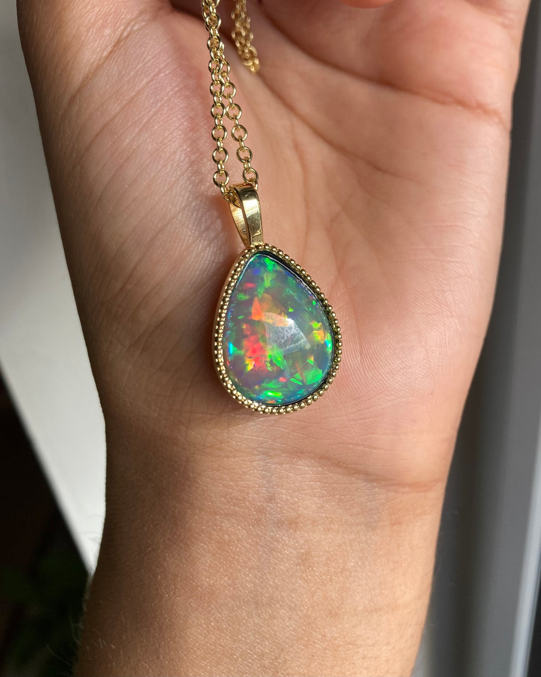 Ember - 14k Gold Opal Pendant with Milgrain