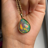 Ember - 14k Gold Opal Pendant with Milgrain