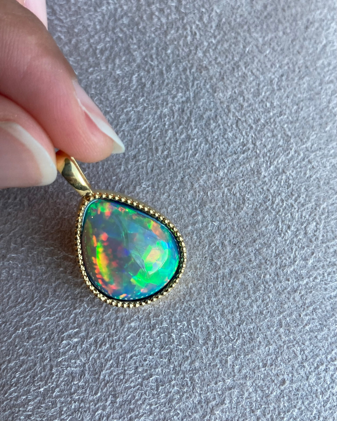 Ember - 14k Gold Opal Pendant with Milgrain
