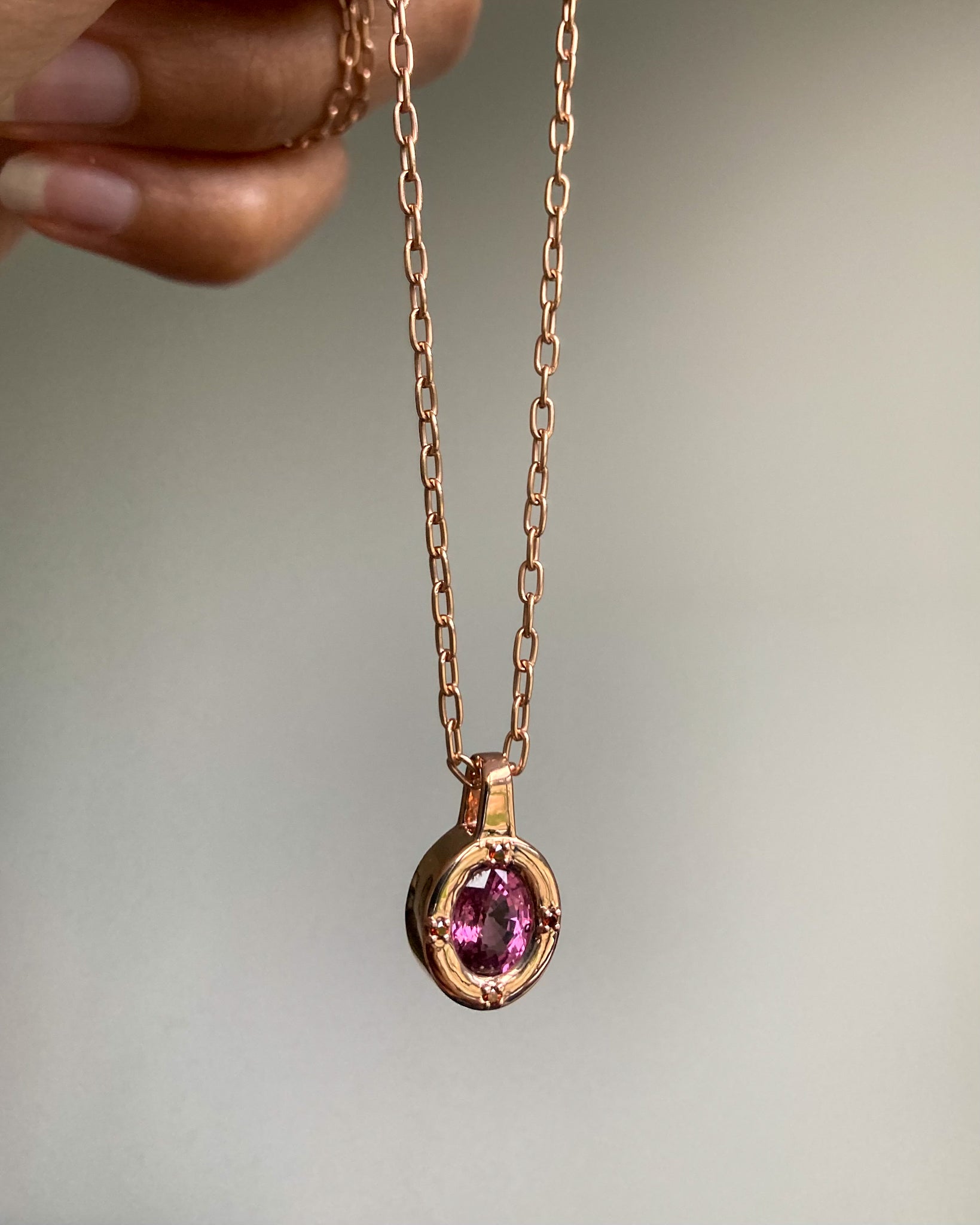 14k Pink Spinel and Orange Diamond Pendant