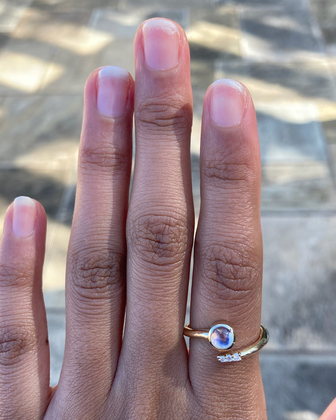 14k Moonstone and Diamond Crossover Ring