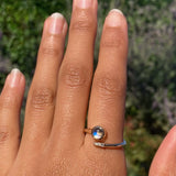 14k Moonstone and Diamond Crossover Ring