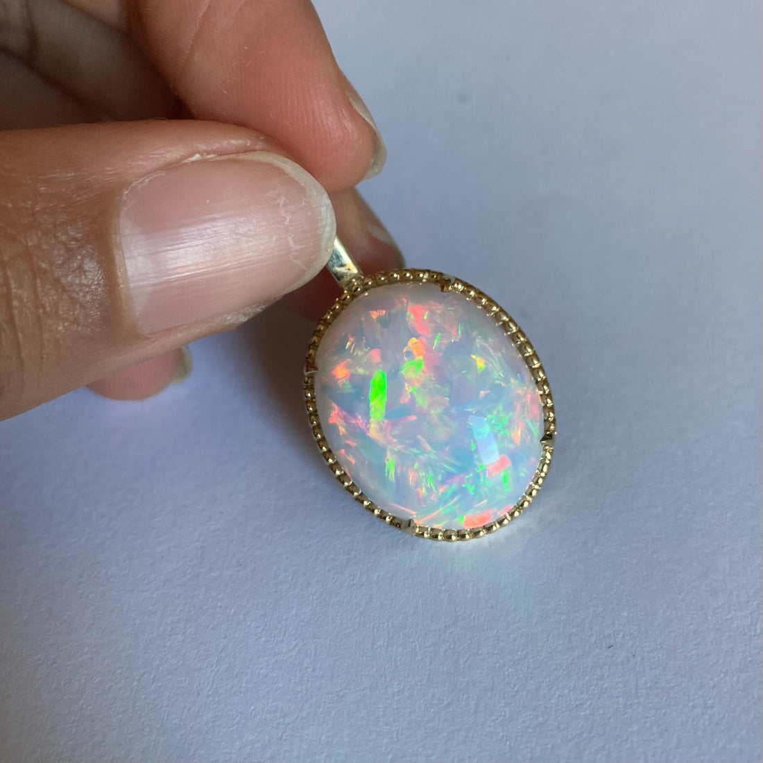 14k Opal Pendant with Milgrain