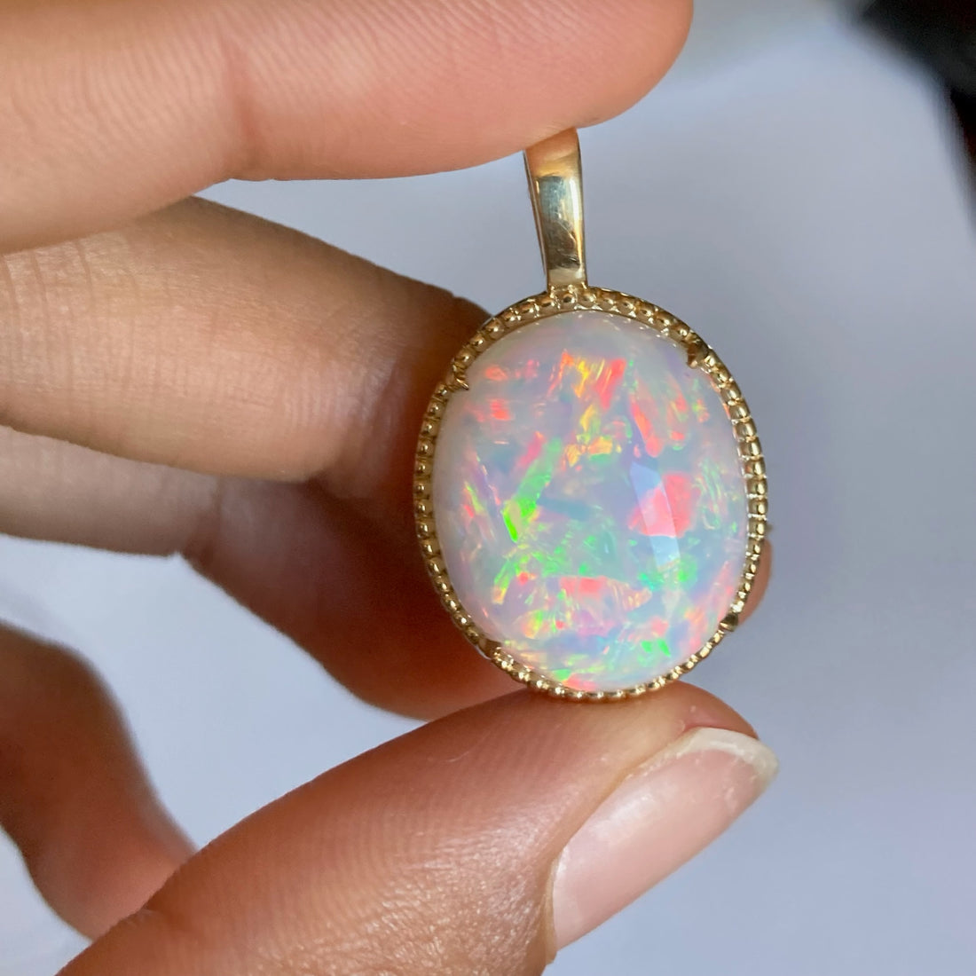 14k Opal Pendant with Milgrain