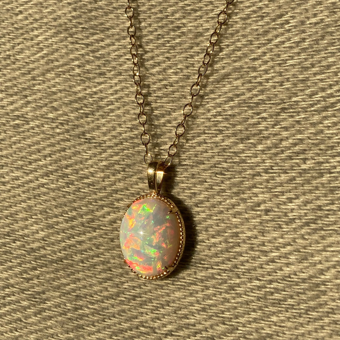 14k Opal Pendant with Milgrain