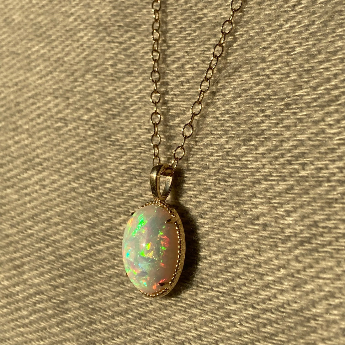 14k Opal Pendant with Milgrain