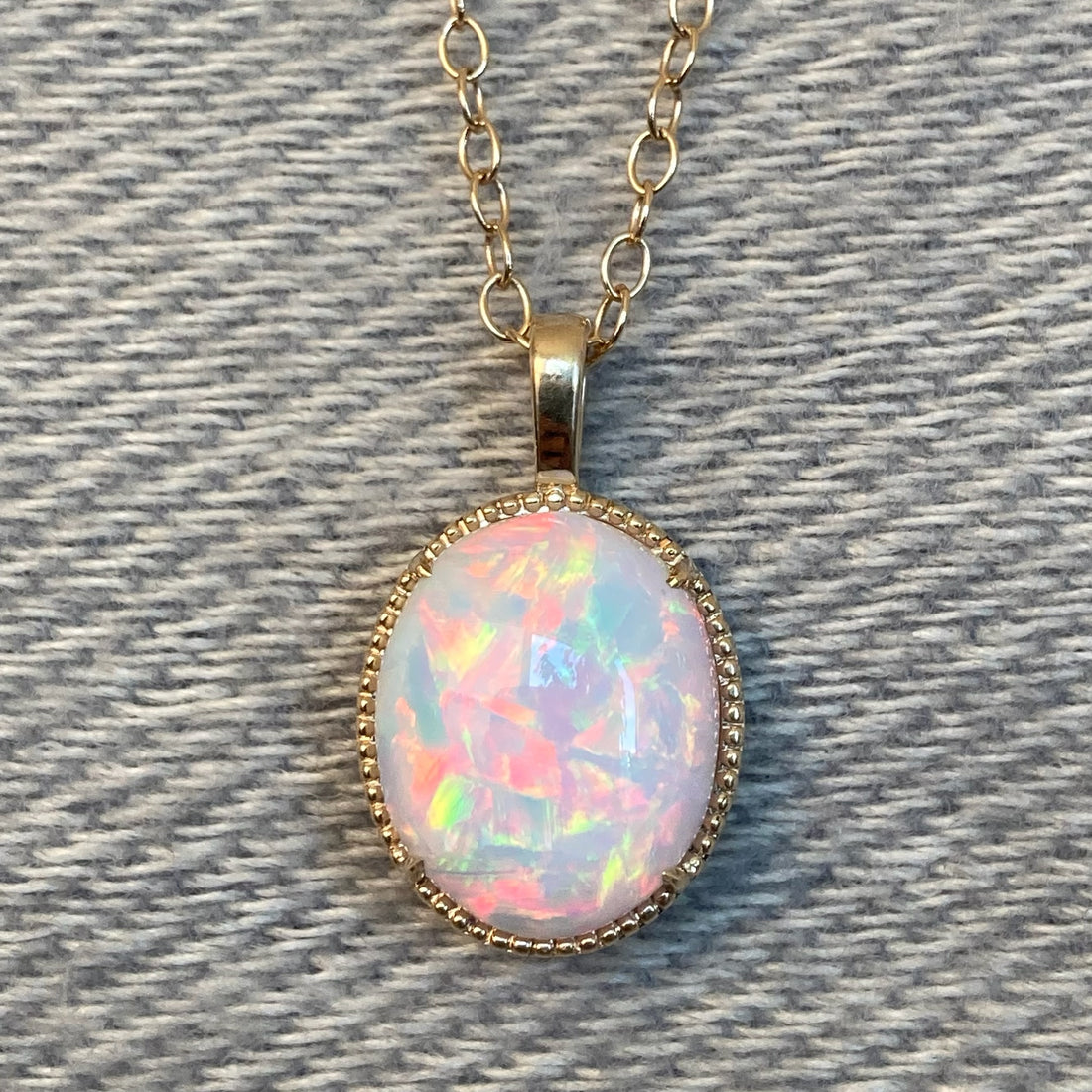 14k Opal Pendant with Milgrain