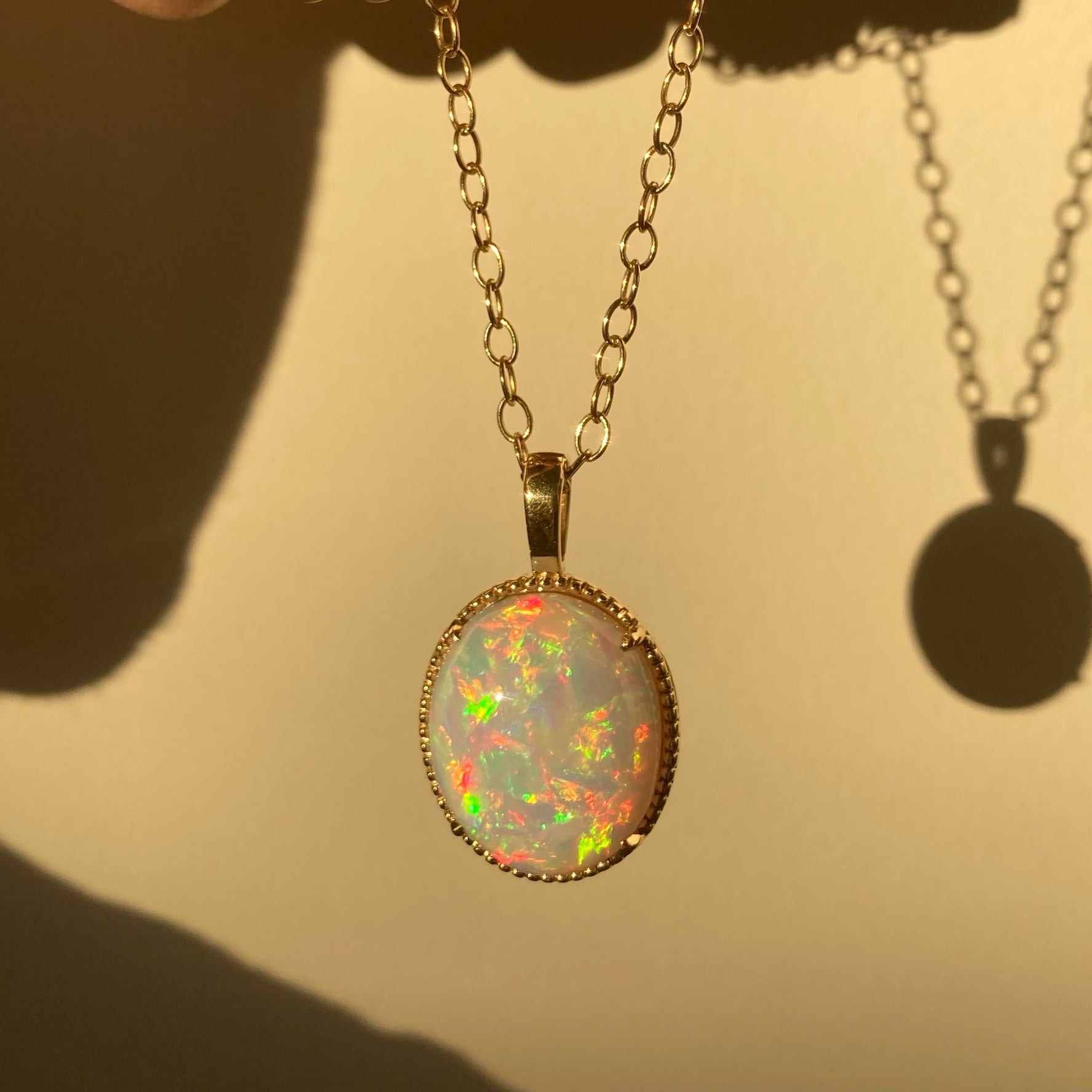 14k Opal Pendant with Milgrain