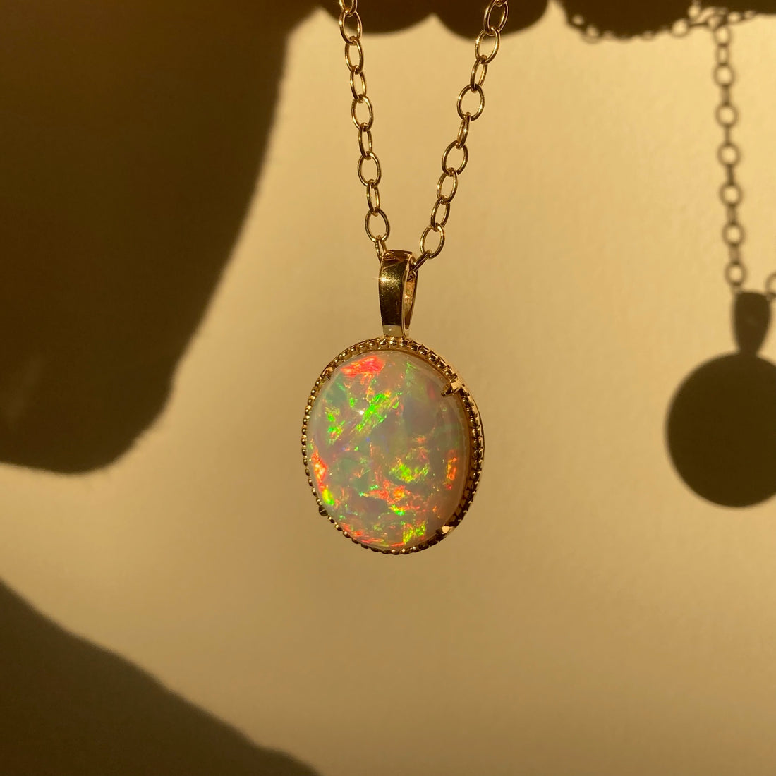 14k Opal Pendant with Milgrain