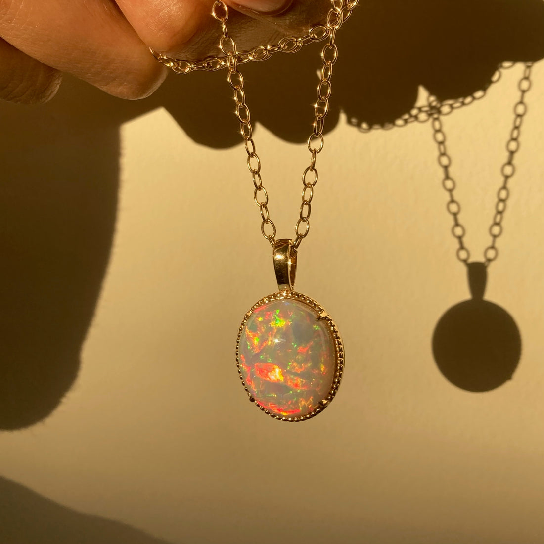 14k Opal Pendant with Milgrain