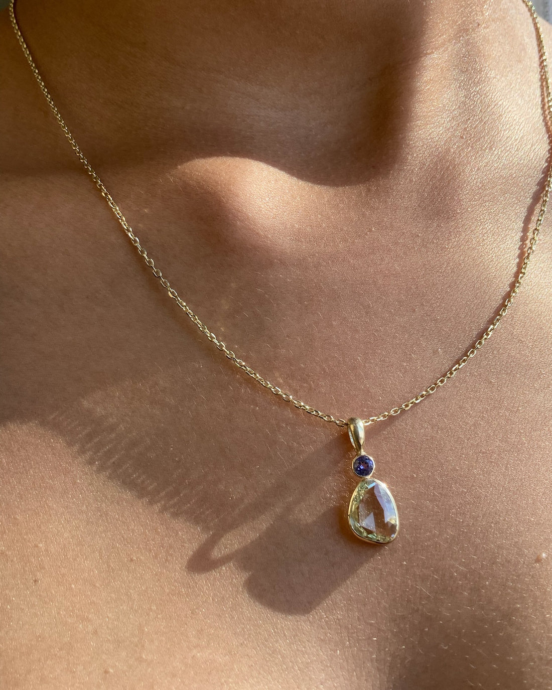 Nymphéas - 14k Sapphire and Tanzanite Pendant