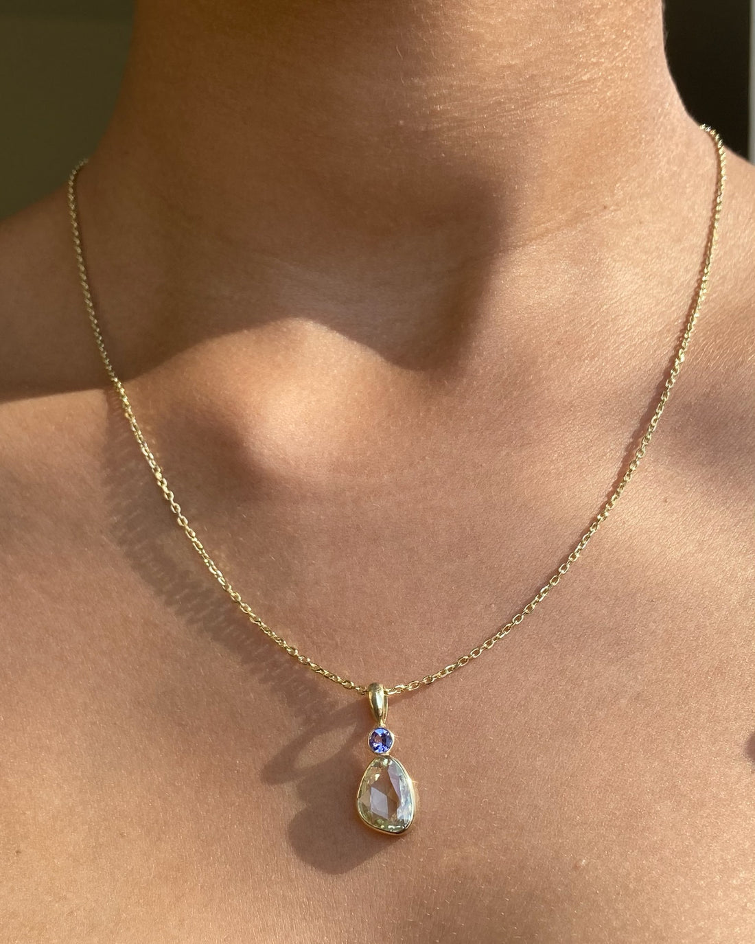 Nymphéas - 14k Sapphire and Tanzanite Pendant