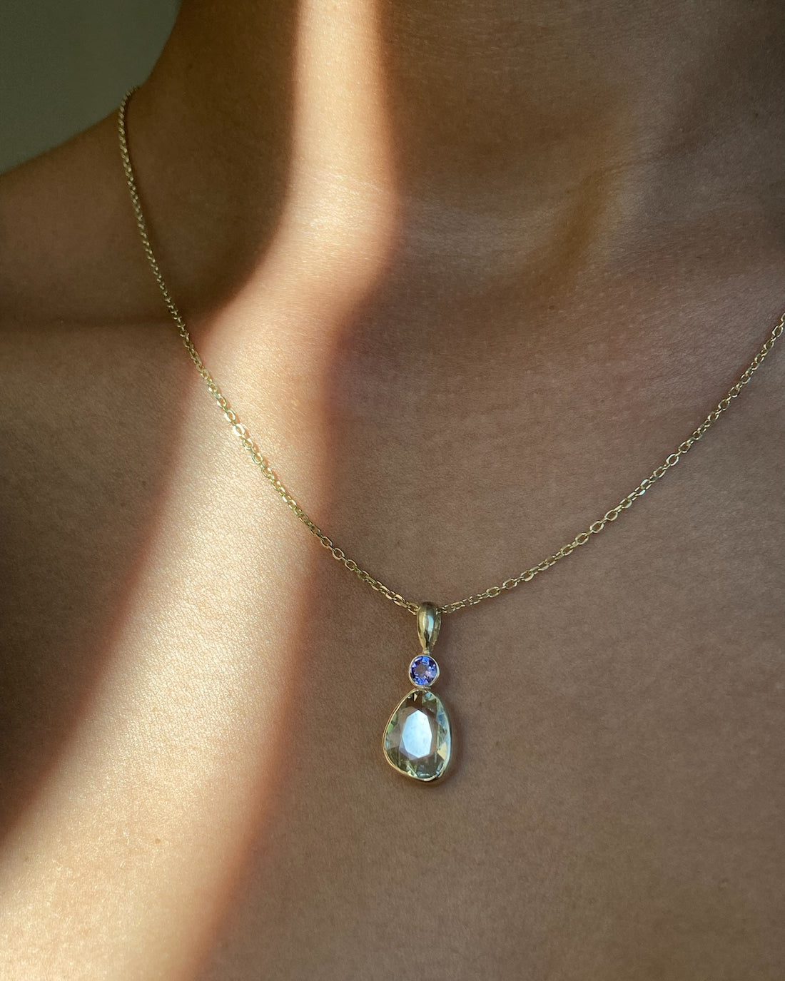 Nymphéas - 14k Sapphire and Tanzanite Pendant
