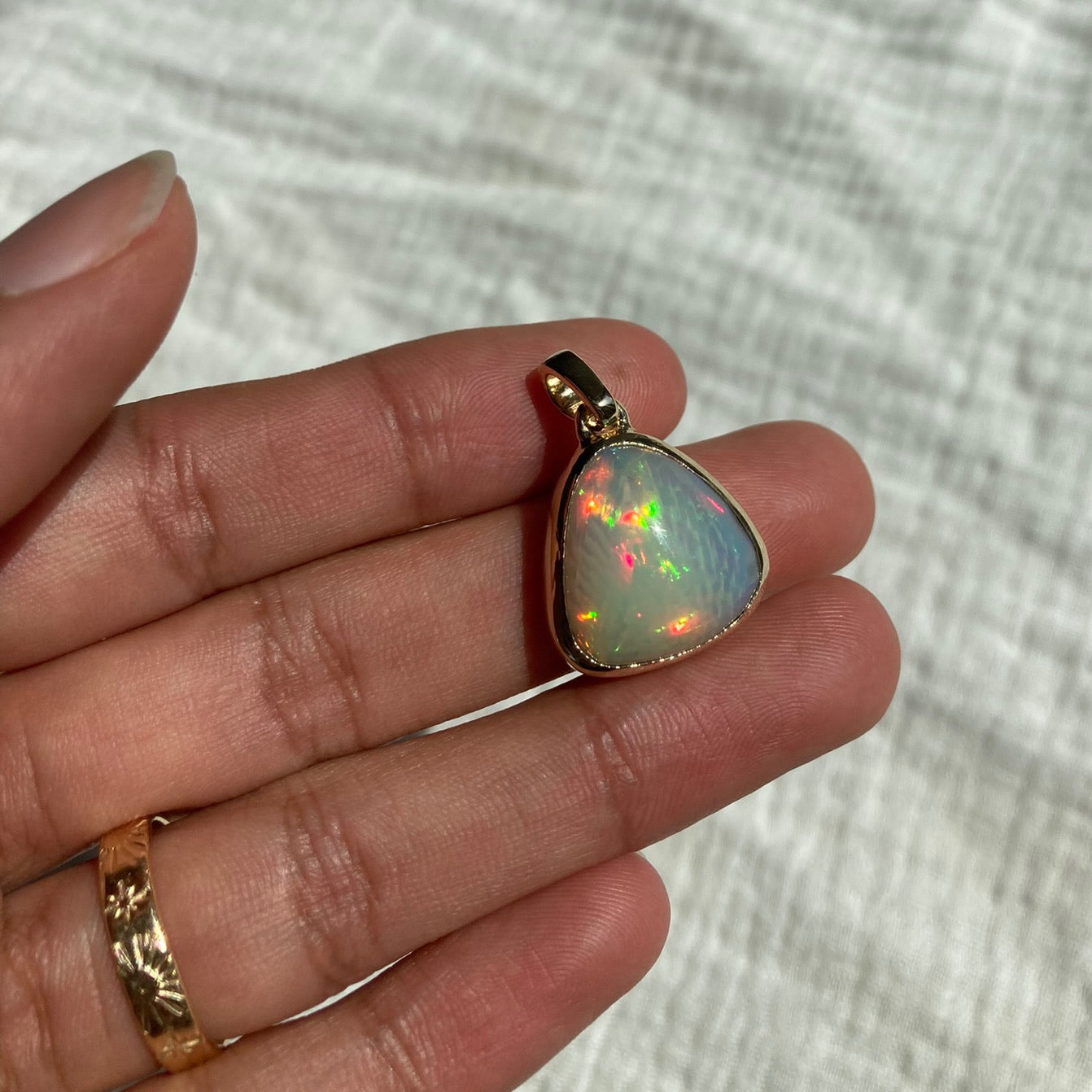 14k Triangular Opal Pendant