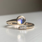 14k Moonstone and Diamond Crossover Ring