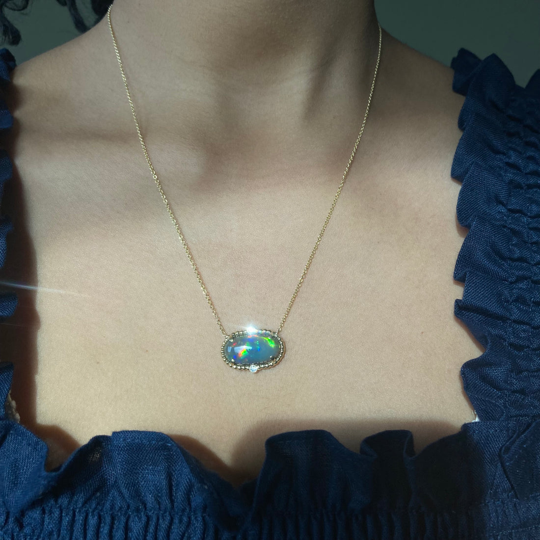 Victoria - 14k Black Opal and Diamond Necklace