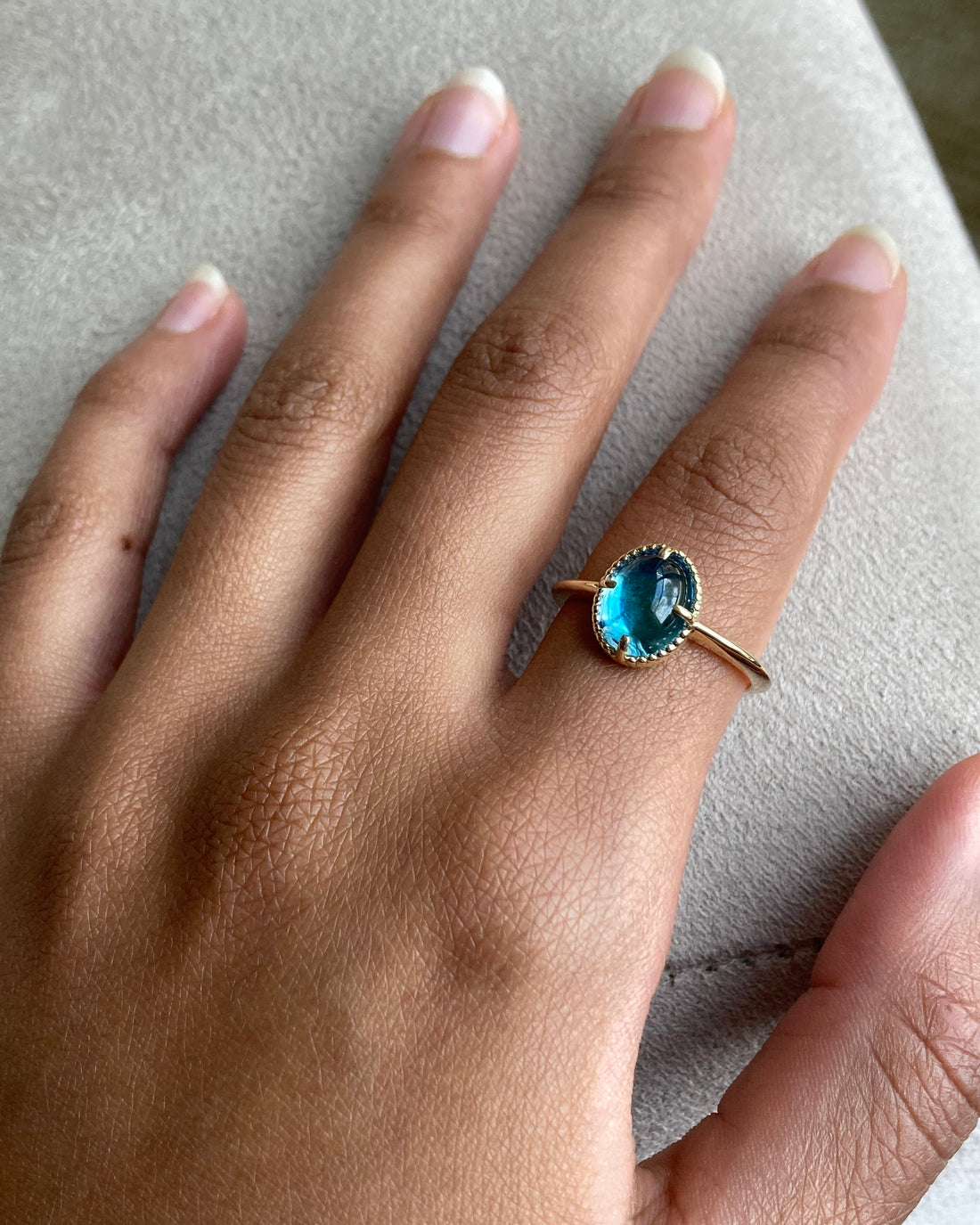 14k Swiss Blue Topaz Ring with Milgrain Detailing