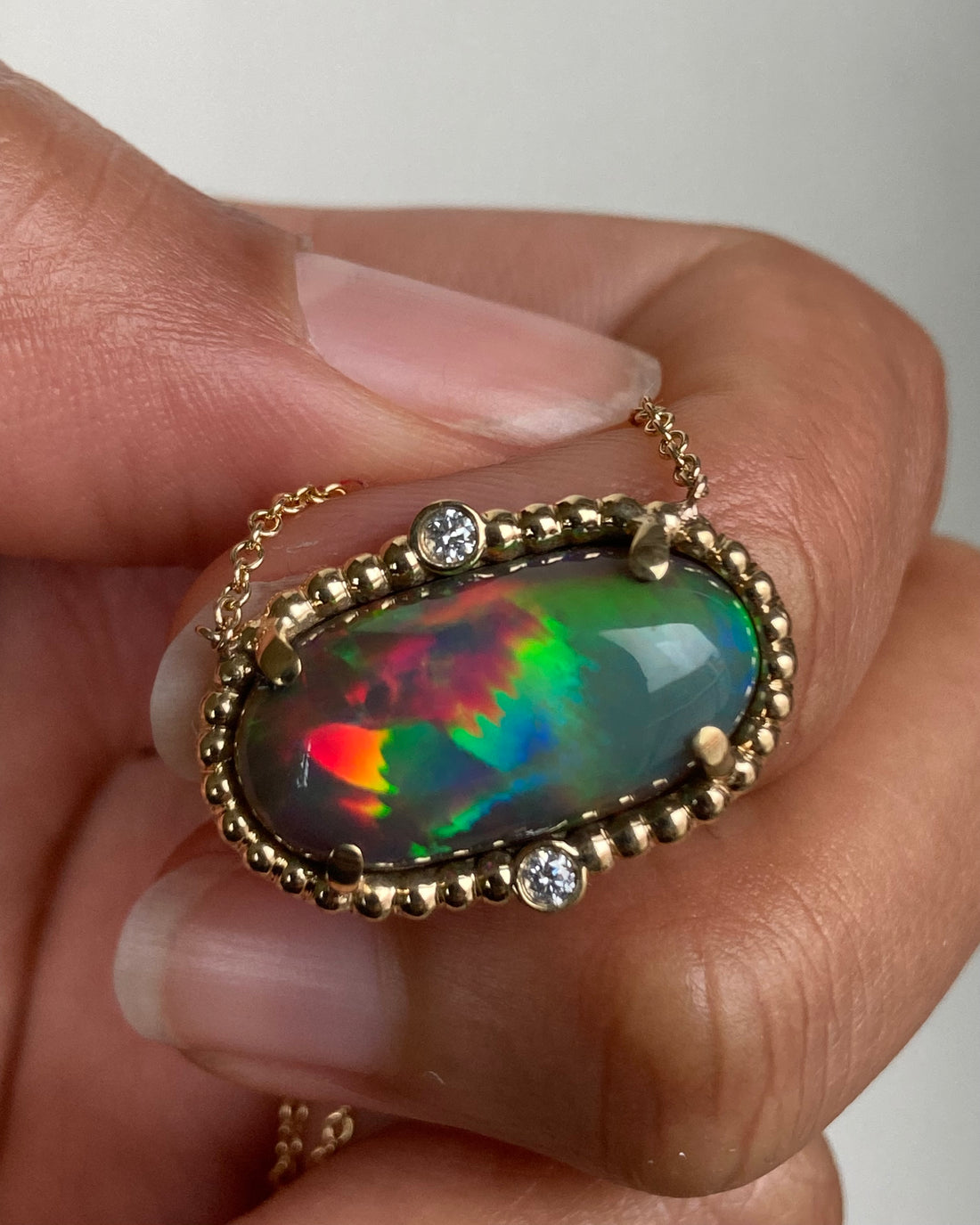 Victoria - 14k Black Opal and Diamond Necklace